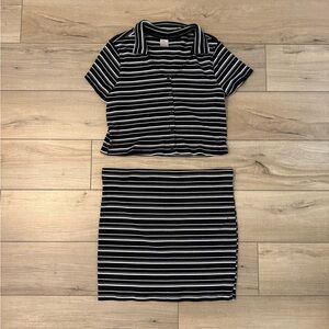 No Boundaries Black and White Striped Mini Skirt Crop Top Set